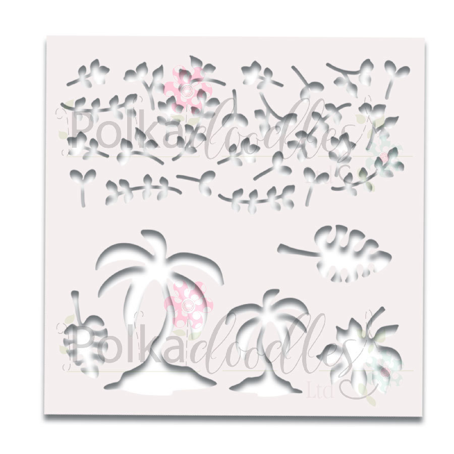 POLKA DOODLES -Tropical Foliage Great Outdoors 6 x 6" laser cut stencil