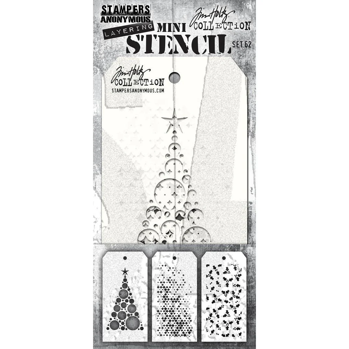 Tim Holtz Mini Stencil Set 62 MST062  3PCS