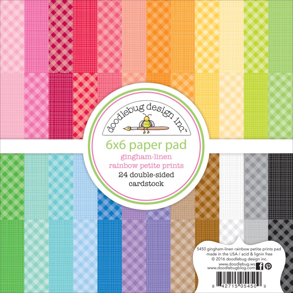 Doodlebug Design 6x6 Inch Gingham-Linen Rainbow Petite Prints Paper Pad