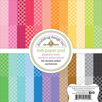Doodlebug Design 6x6 Inch Gingham-Linen Rainbow Petite Prints Paper Pad