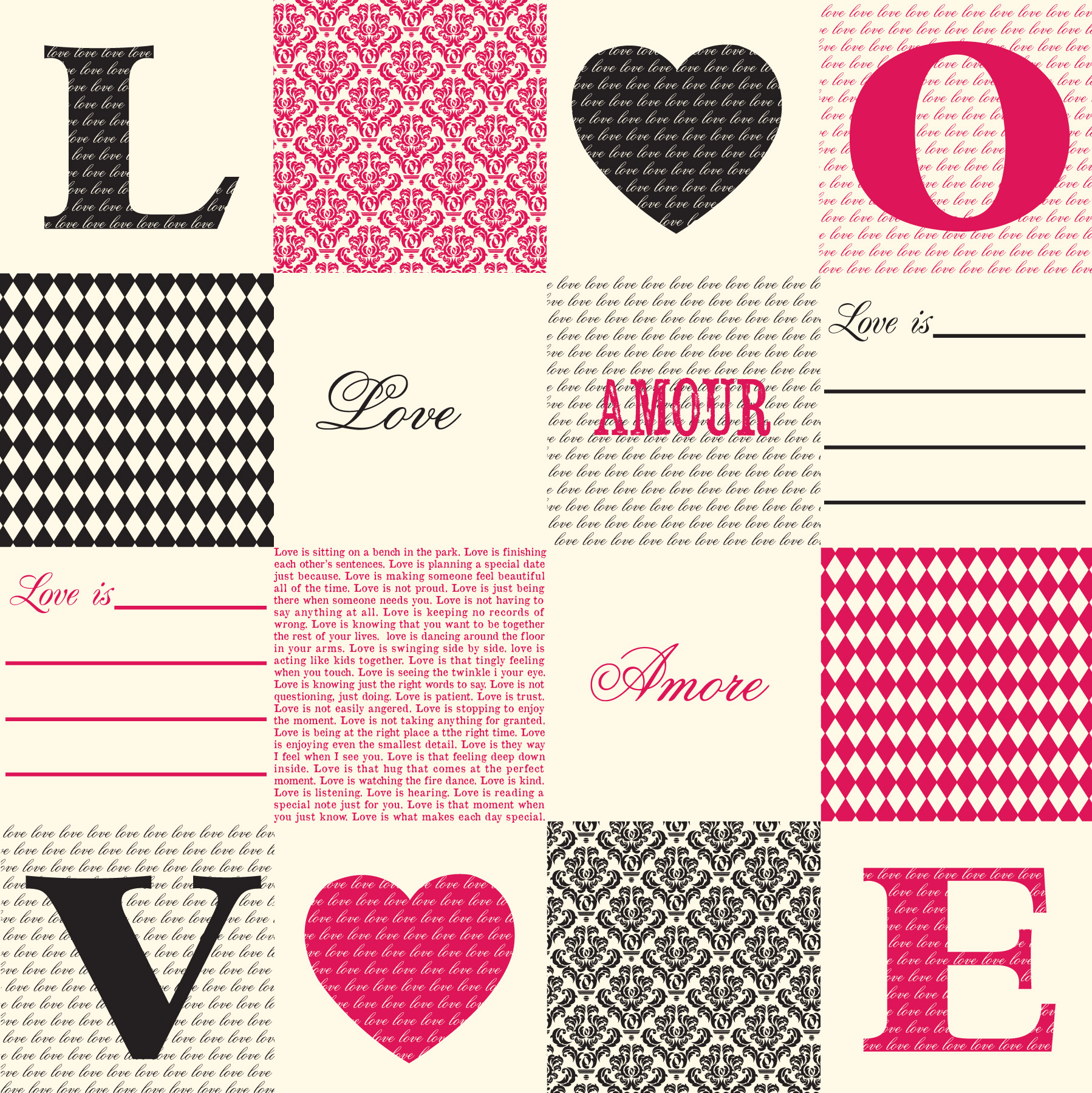 Love, Amour, Amore on Ivory