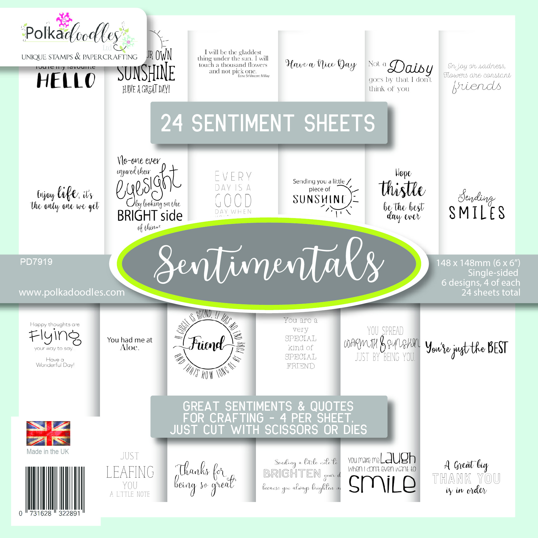 POLKADOODLES -Sentiment 6x6 Inch Paper Pack