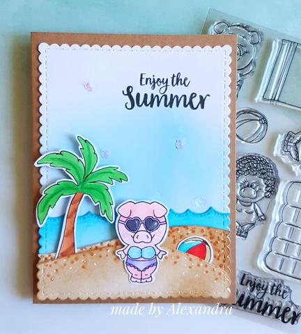 GERDA STEINER DESIGNS-Pool Piggies 4x6  Stamp & Die  Set - 6