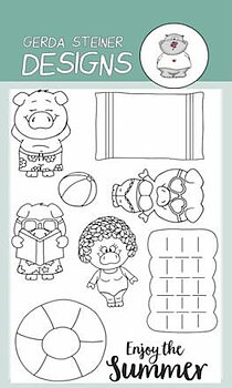 GERDA STEINER DESIGNS-Pool Piggies 4x6  Stamp & Die  Set
