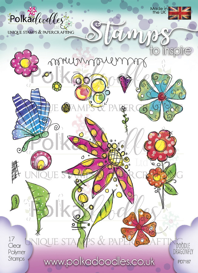 Polkadoodles -Doodle Dragonfly Clear Stamp Set - 17 Clear Stamps