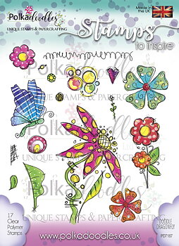Polkadoodles -Doodle Dragonfly Clear Stamp Set - 17 Clear Stamps