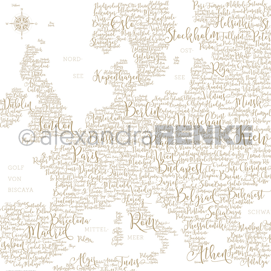ALEXANDRA RENKE -Designpaper Typo Europe, gold'