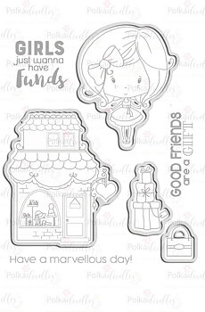 Polkadoodles Mini Winnie Boutique Shopping Clear Stamps & Co-Ordinating Dies