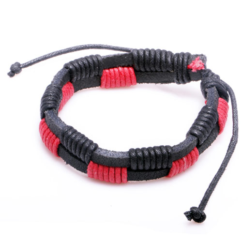 Läderarmband Eddie svartrött