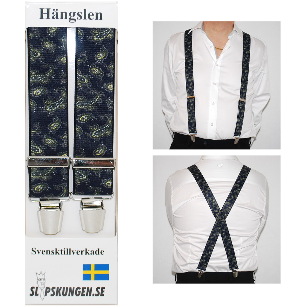 Svenska hängslen  Breda Paisley Marin
