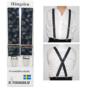 Svenska hängslen  Breda Paisley Marin