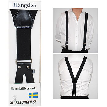 Svenska hängslen Breda Knapp Svart