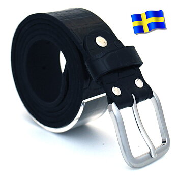 Läderbälte Kroko svart 35mm 809