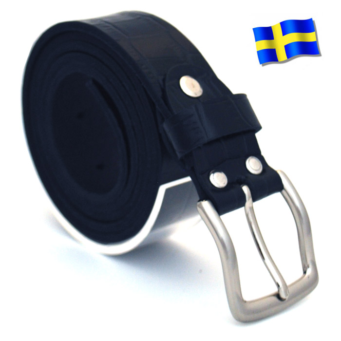 Läderbälte Kroko svart 30mm 803