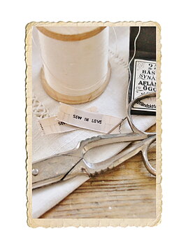 Tyg märkband med text, sew in love