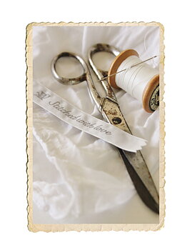 Tyg märkband med text, stitched with love