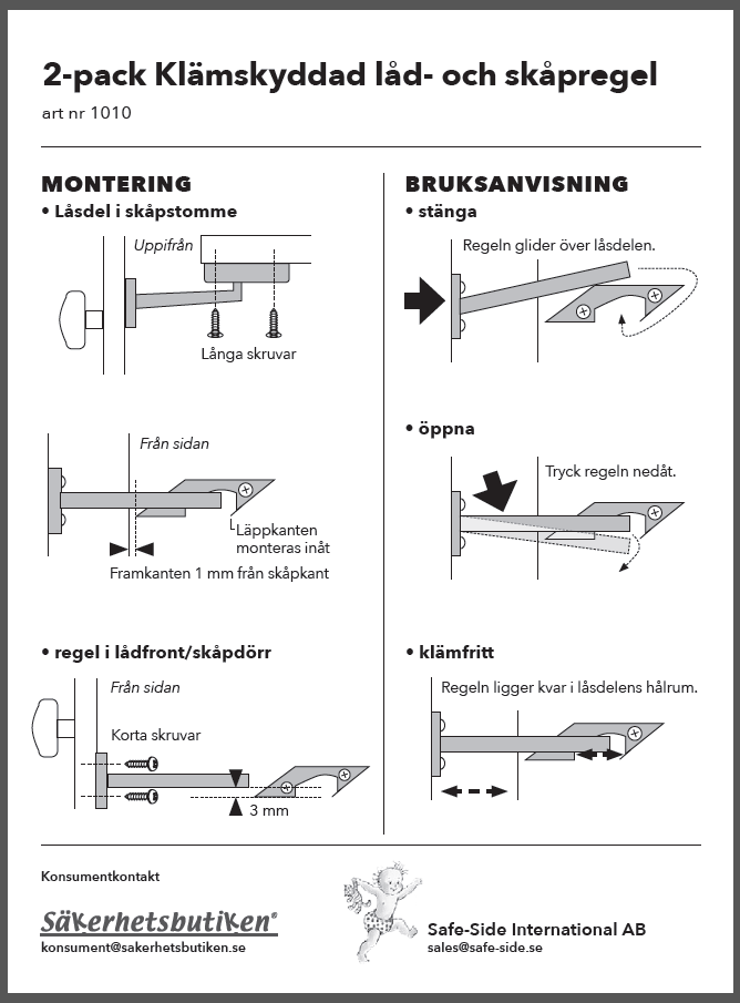 LÅDREGEL - KLÄMSKYDDAD TYP A -  2 ST - 3