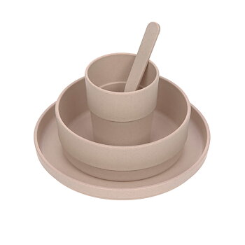 Lässig Dish Set PP/Cellulose Uni powder pink (Plate, Bowl, Mug, Spoon)