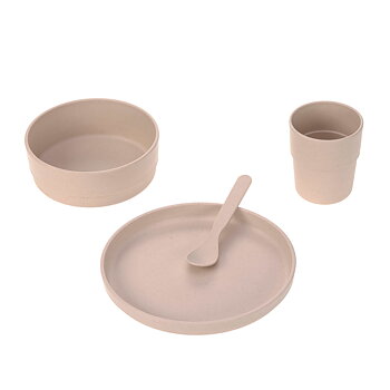 Lässig Dish Set PP/Cellulose Uni powder pink (Plate, Bowl, Mug, Spoon)