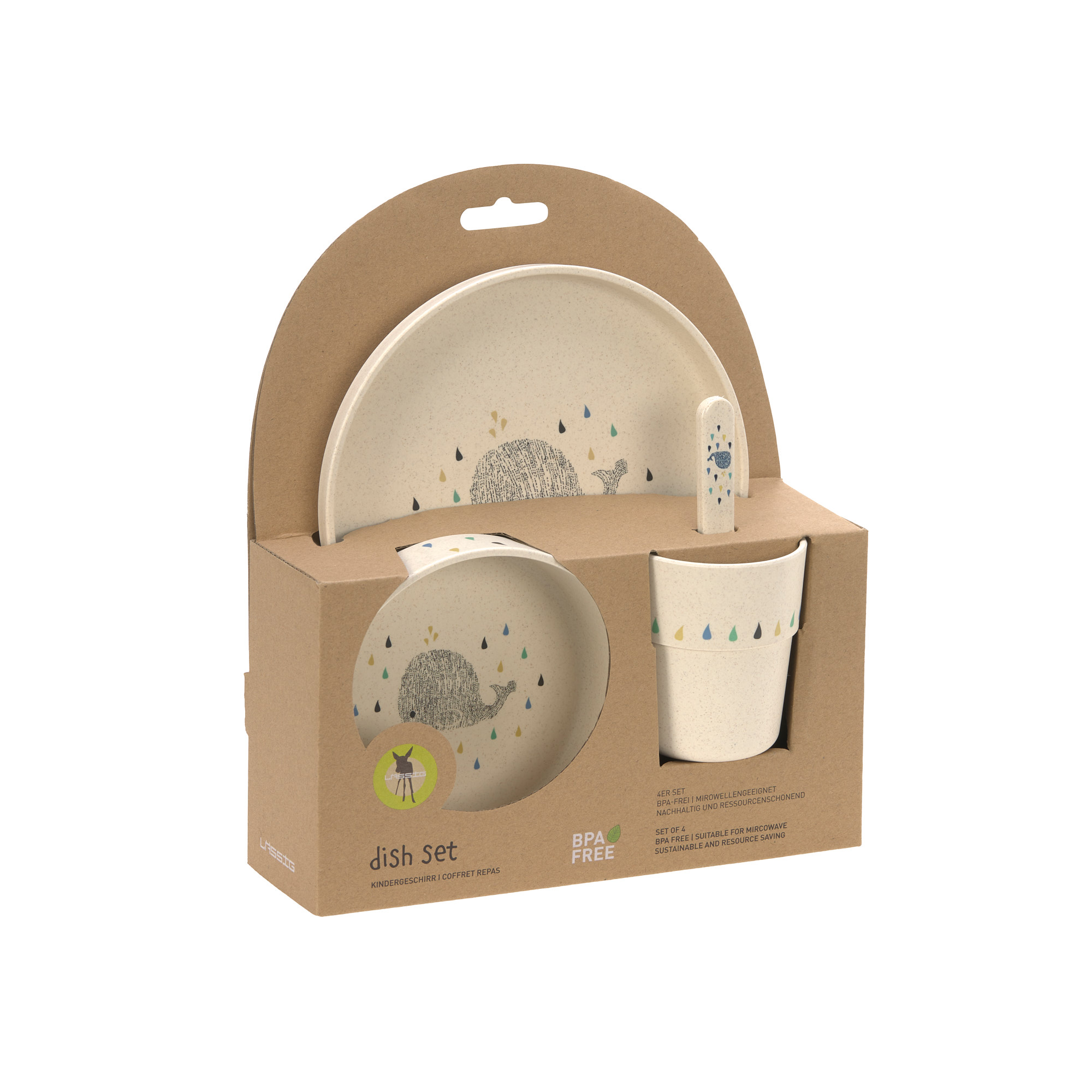 Lässig Dish Set PP/Cellulose Little Water Whale (Plate, Bowl, Mug, Spoon) - 7