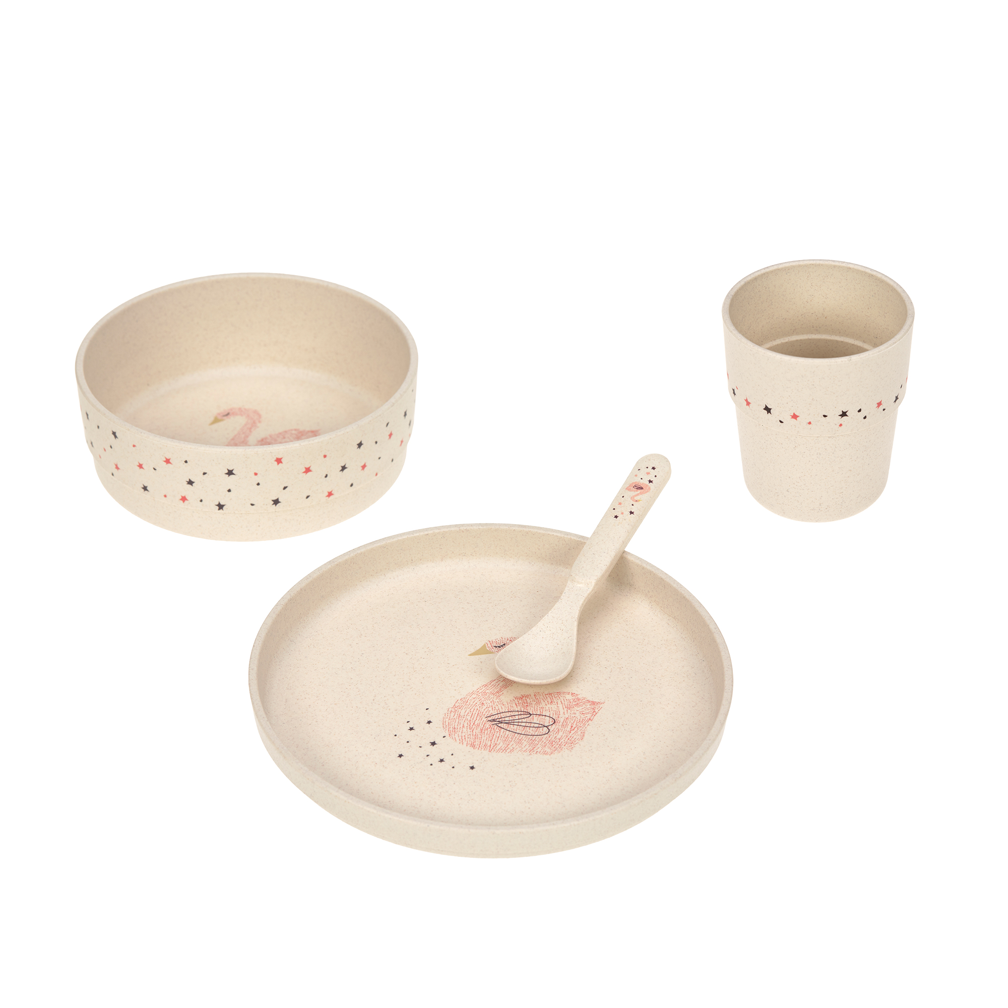 Lässig Dish Set PP/Cellulose Little Water Swan (Plate, Bowl, Mug, Spoon) - 5