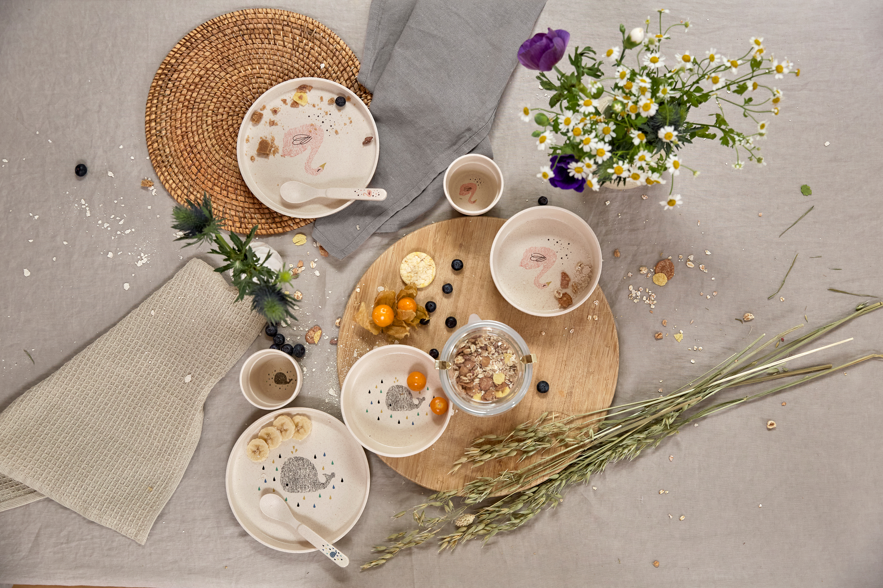 Lässig Dish Set PP/Cellulose Little Water Swan (Plate, Bowl, Mug, Spoon) - 3
