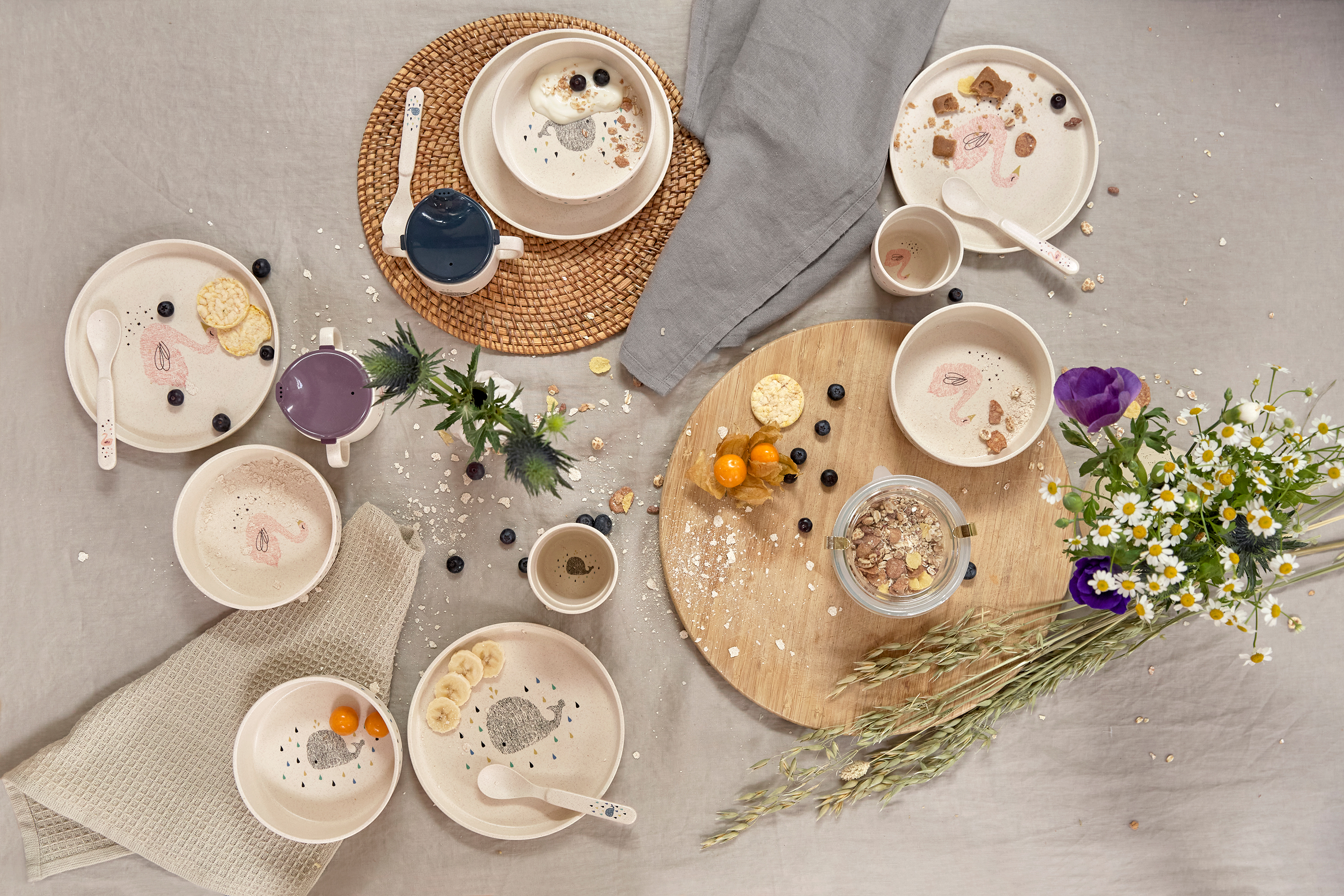 Lässig Dish Set PP/Cellulose Little Water Swan (Plate, Bowl, Mug, Spoon) - 2
