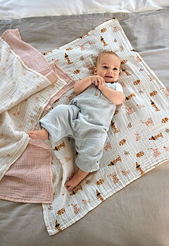 Lässig Swaddle & Burp Blanket L Little Mateys spicy orange, 3 pcs ass., 85 x 85 cm