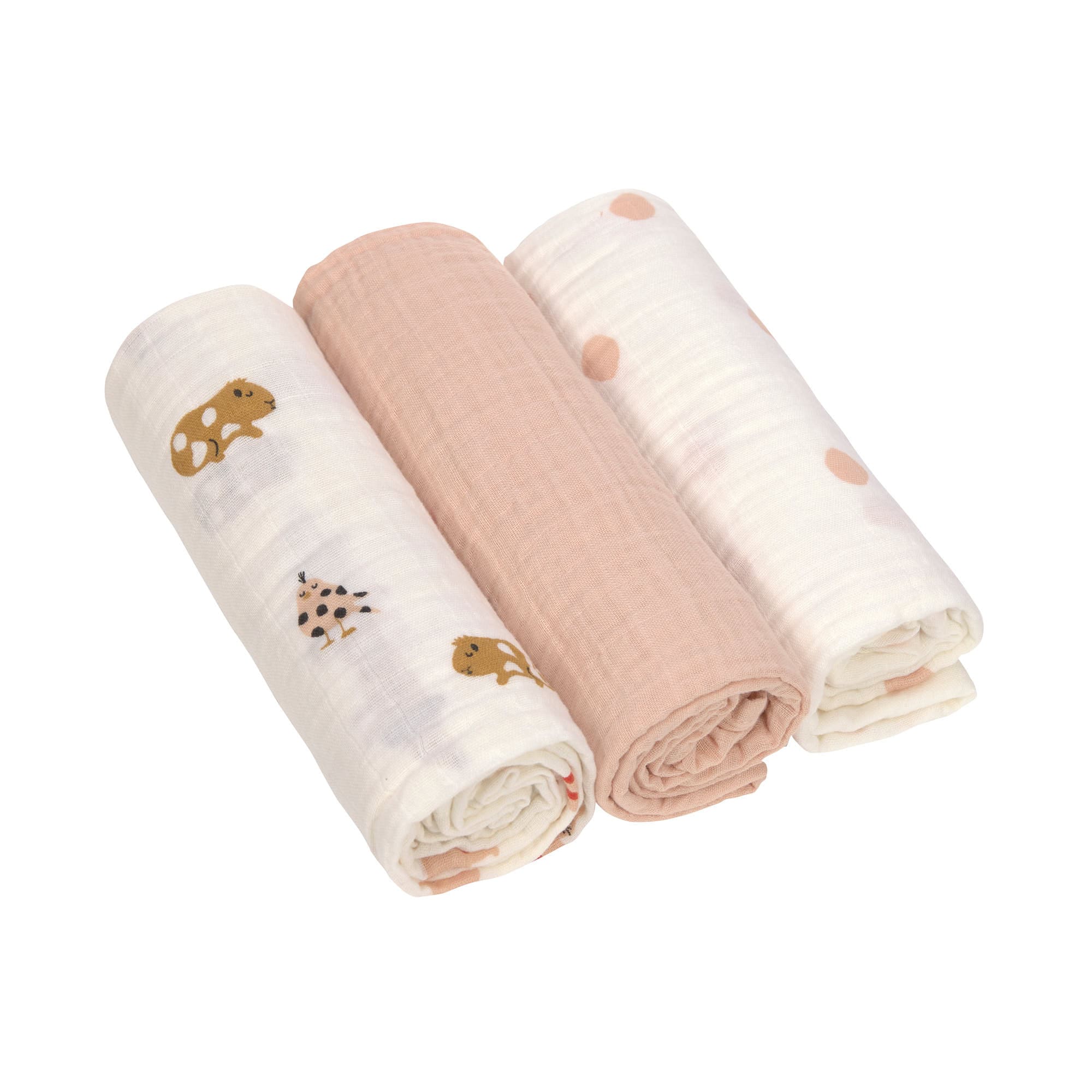 Lässig Swaddle & Burp Blanket L Little Mateys spicy orange, 3 pcs ass., 85 x 85 cm