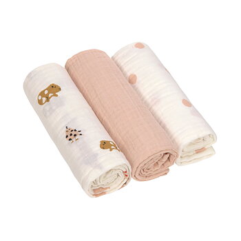 Lässig Swaddle & Burp Blanket L Little Mateys spicy orange, 3 pcs ass., 85 x 85 cm