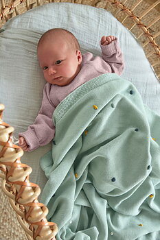 Lässig Knitted Blanket GOTS "Dots" light mint 80 x 100 cm