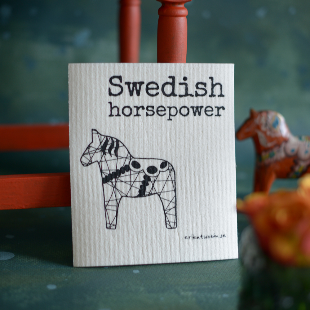 gåvoset SWEDISH HORSEPOWER kökshandduk + disktrasa svart-vit - 3