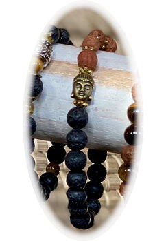 Gemstone Power Bracelet - Lava Stone n' Rudraksha with Buddha