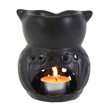 Aroma Lamp Oil Burner GIFT SET - Black Owl & Fragrance Oil & Tea Light
