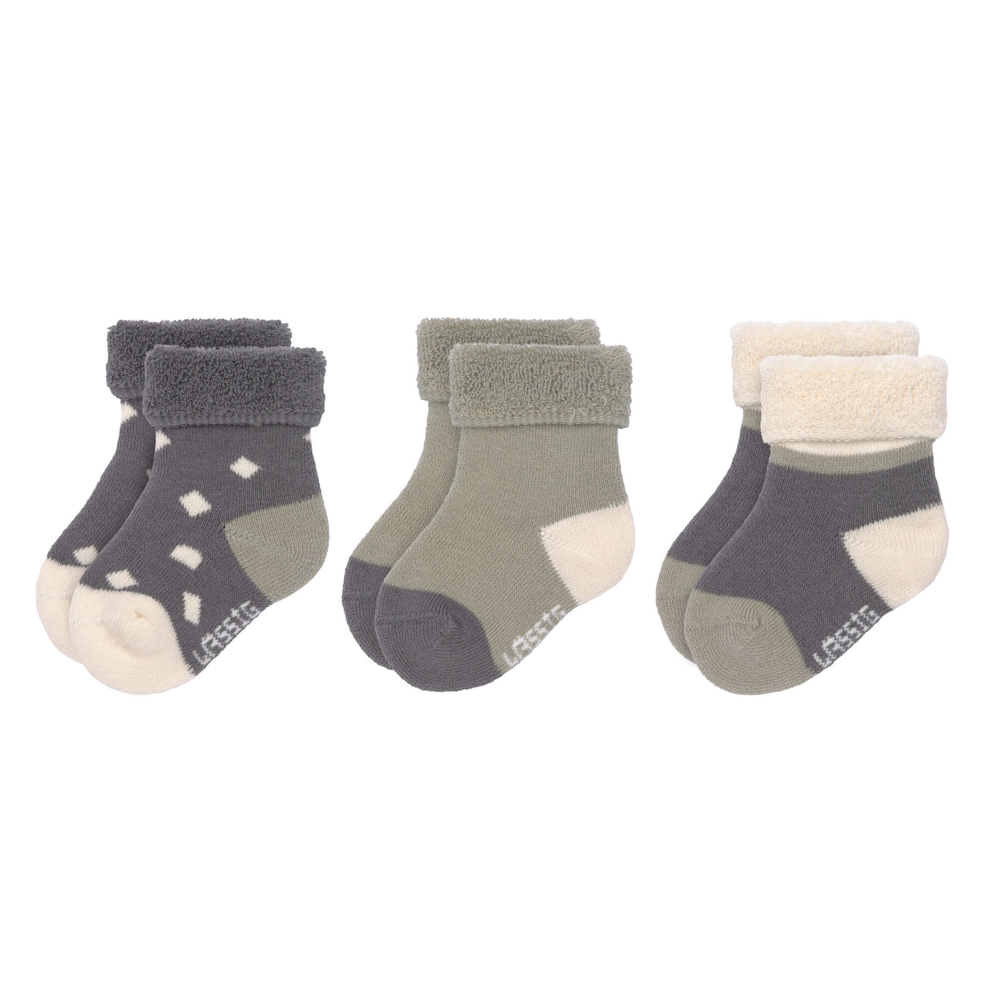 Lässig Newborn Socks GOTS 3 pcs assorted anthracite/olive