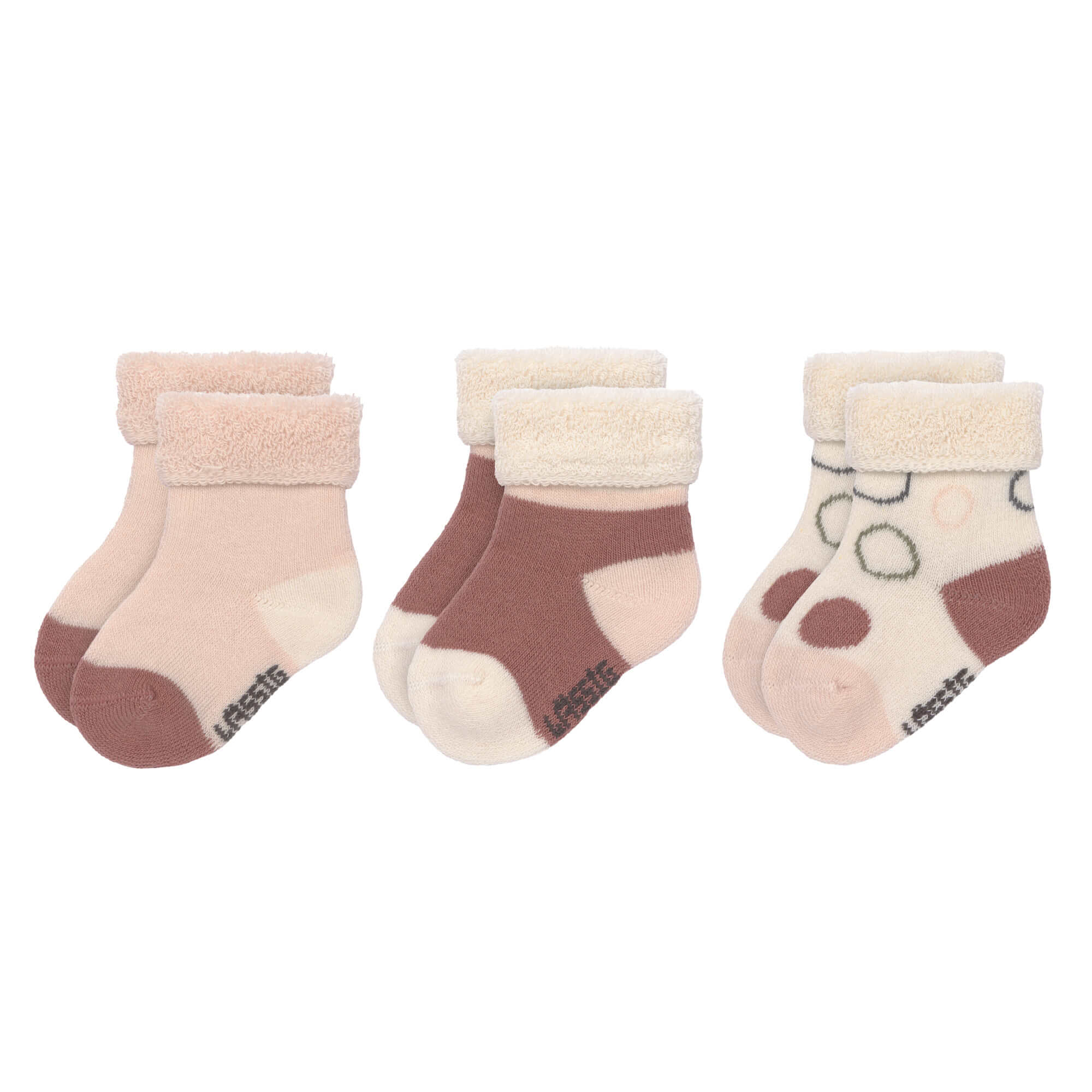 Lässig Newborn Socks GOTS 3pcs assort offwh/pow pink/rust