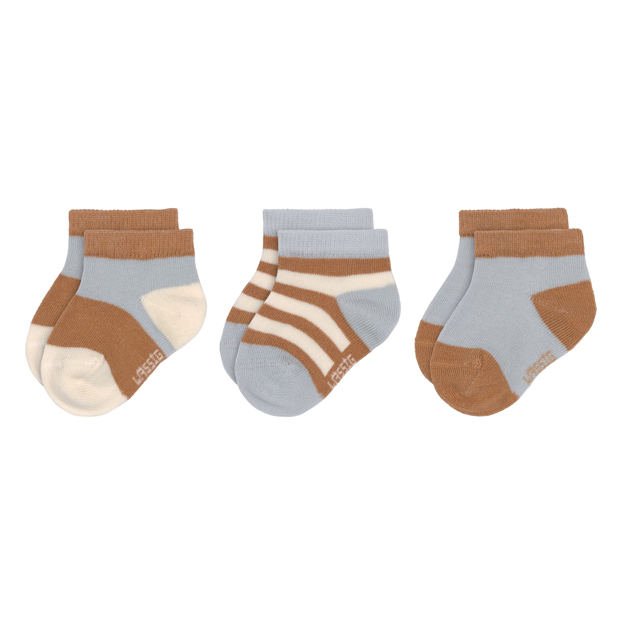 Lässig Sneaker Socks GOTS 3pcs ass. light blue/caramel