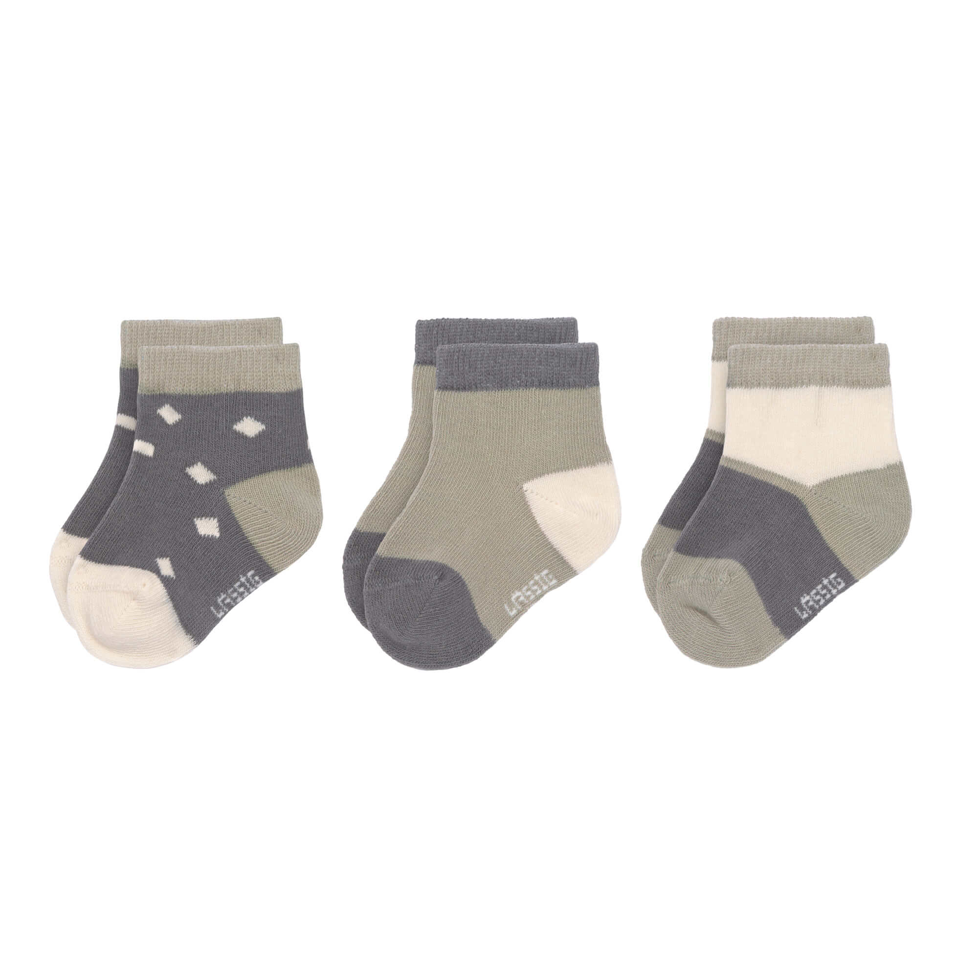 Lässig Sneaker Socks GOTS 3pcs ass. anthracite/olive