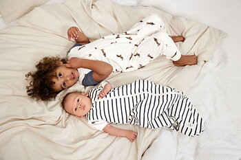 Lässig Sleeping Bag Jersey GOTS Striped milky/navy