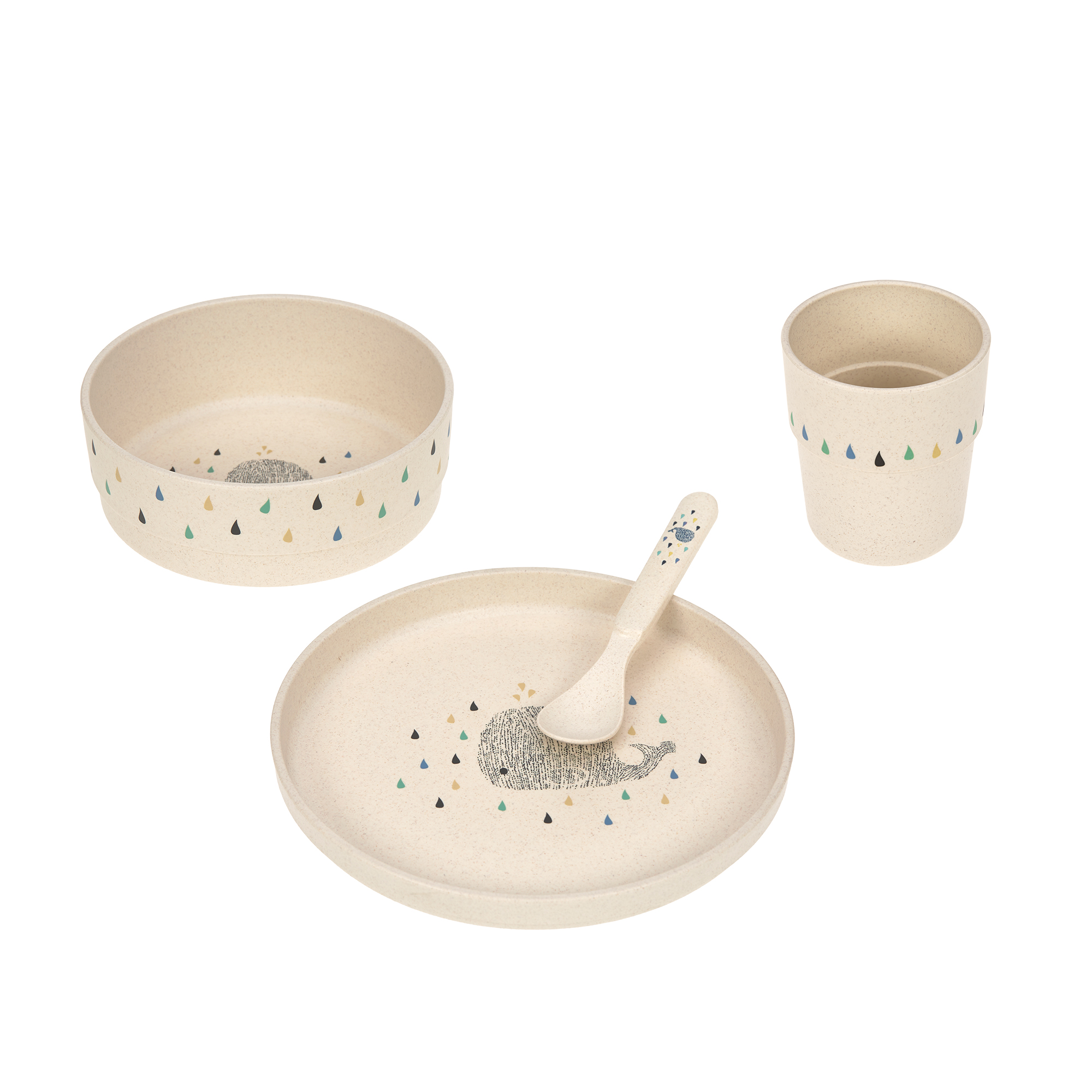 Lässig Dish Set PP/Cellulose Little Water Whale (Plate, Bowl, Mug, Spoon) - 6