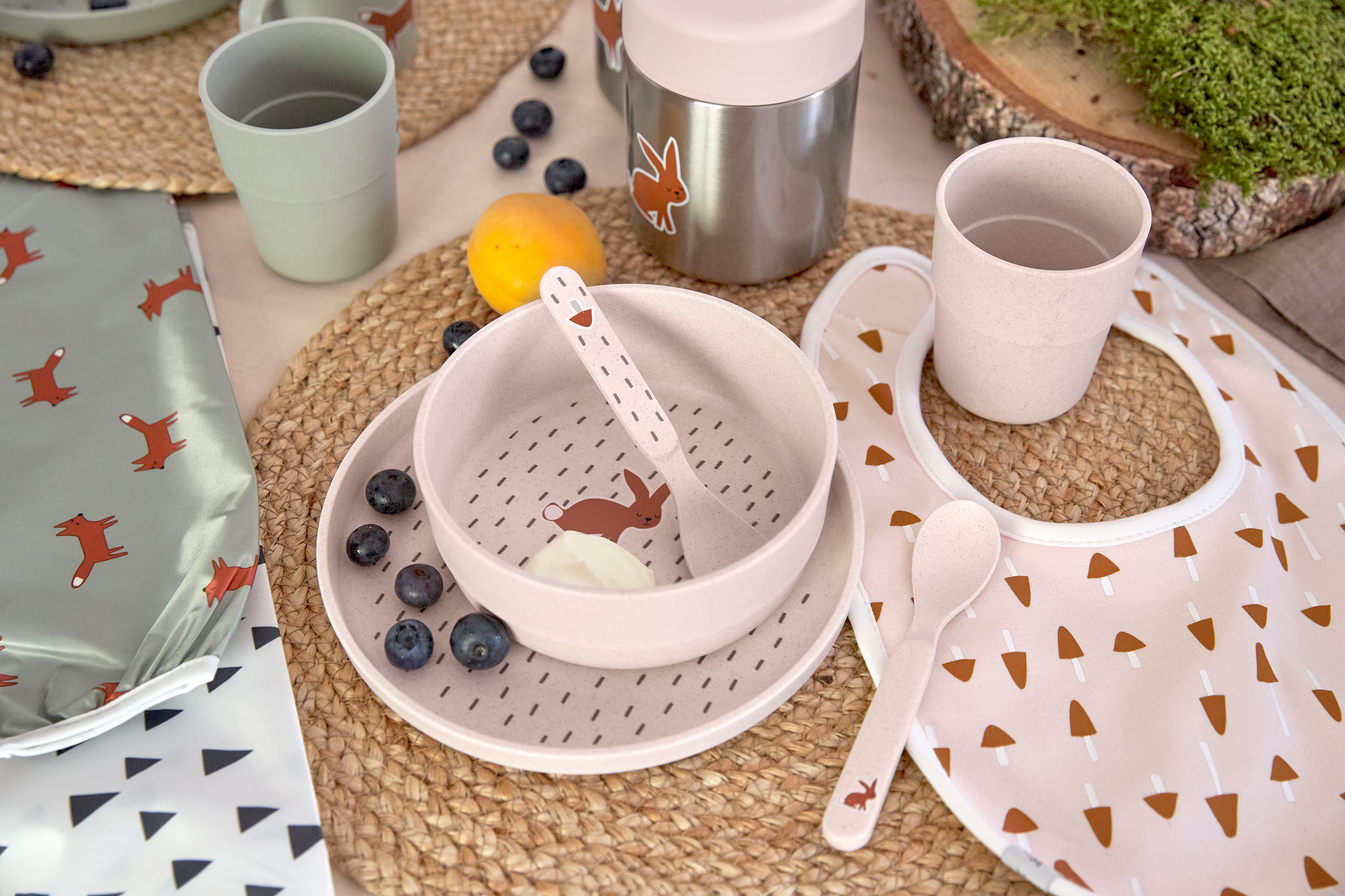 Lässig Dish Set PP/Cellulose Little Forest Rabbit (Plate, Bowl, Mug, Spoon) - 3