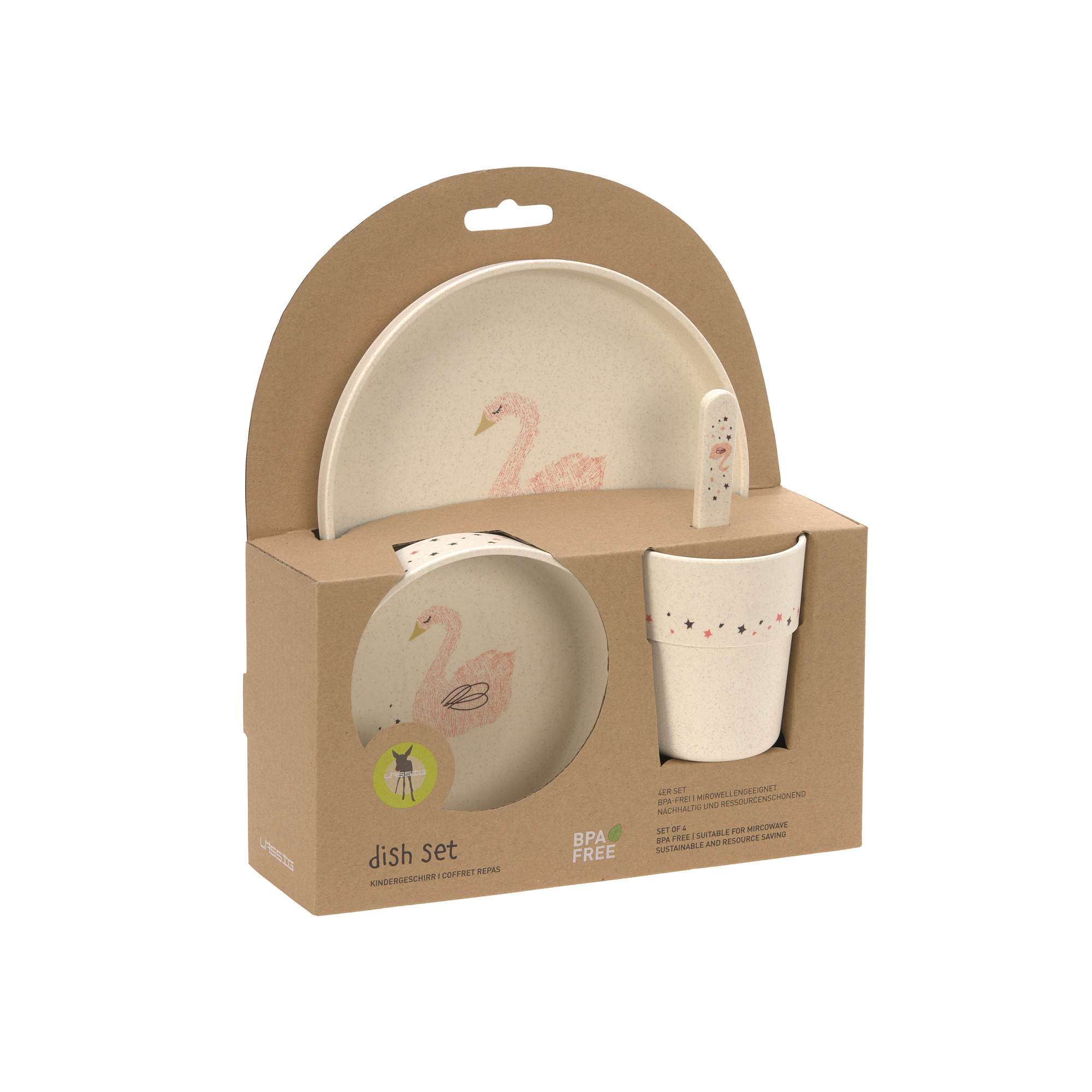 Lässig Dish Set PP/Cellulose Little Water Swan (Plate, Bowl, Mug, Spoon) - 6