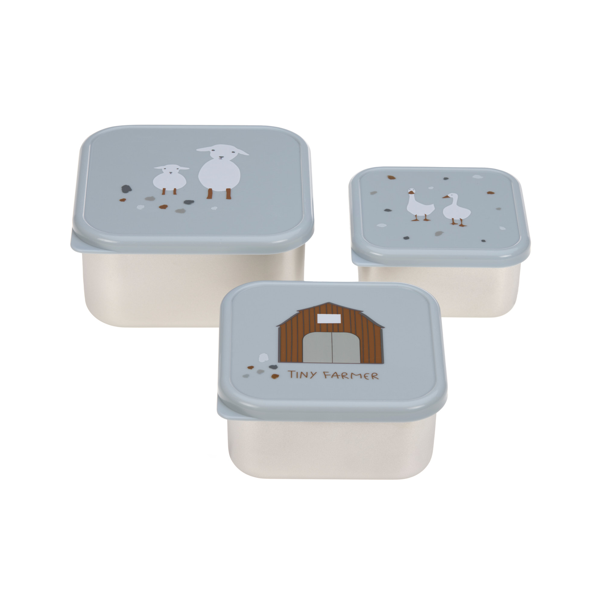 Lässig Snackbox Stainless Steel 3 pcs assorted Tiny Farmer blue