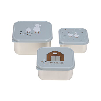 Lässig Snackbox Stainless Steel 3 pcs assorted Tiny Farmer blue