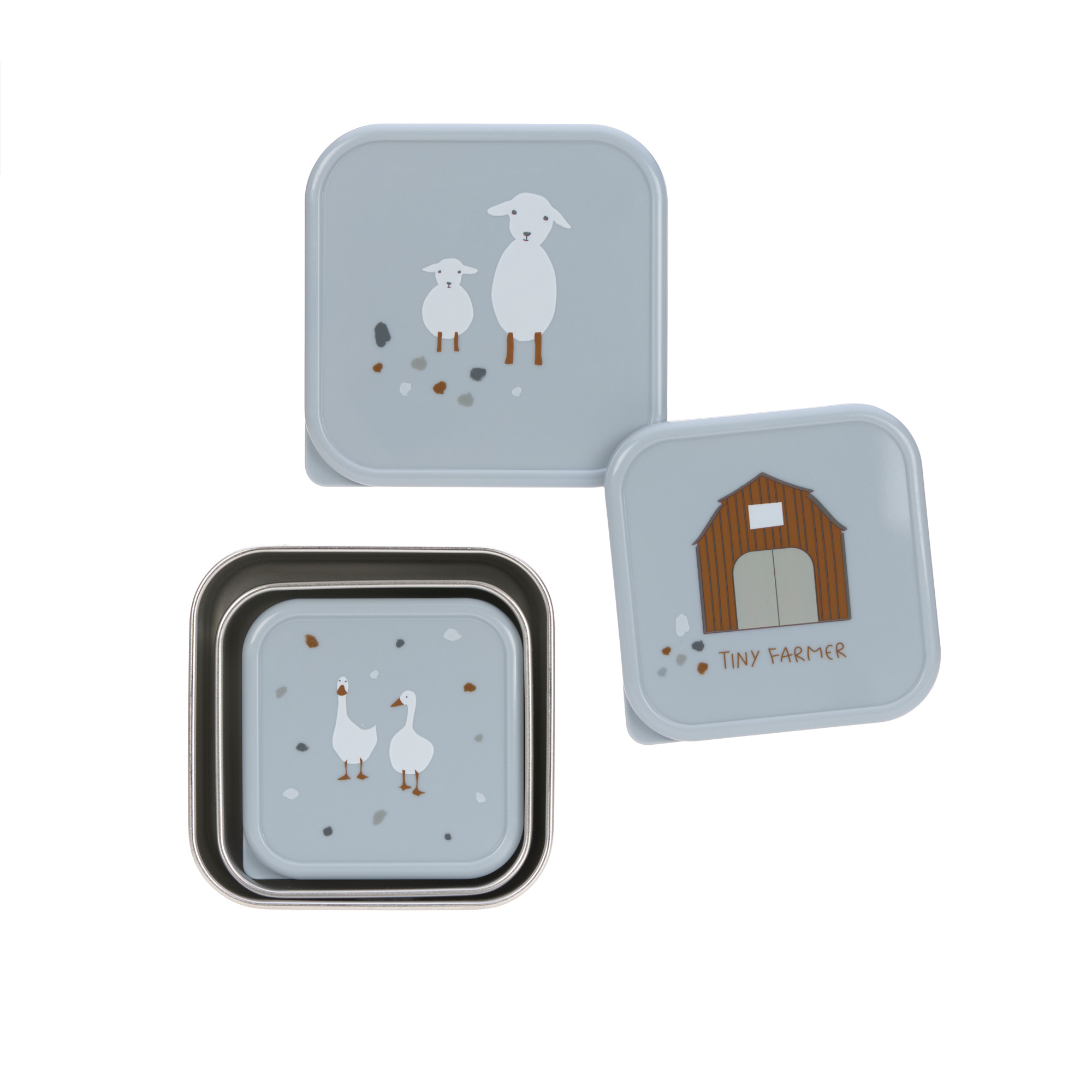 Lässig Snackbox Stainless Steel 3 pcs assorted Tiny Farmer blue - 3