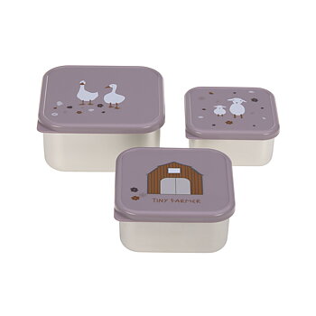Lässig Snackbox Stainless Steel 3 pcs assorted Tiny Farmer lilac