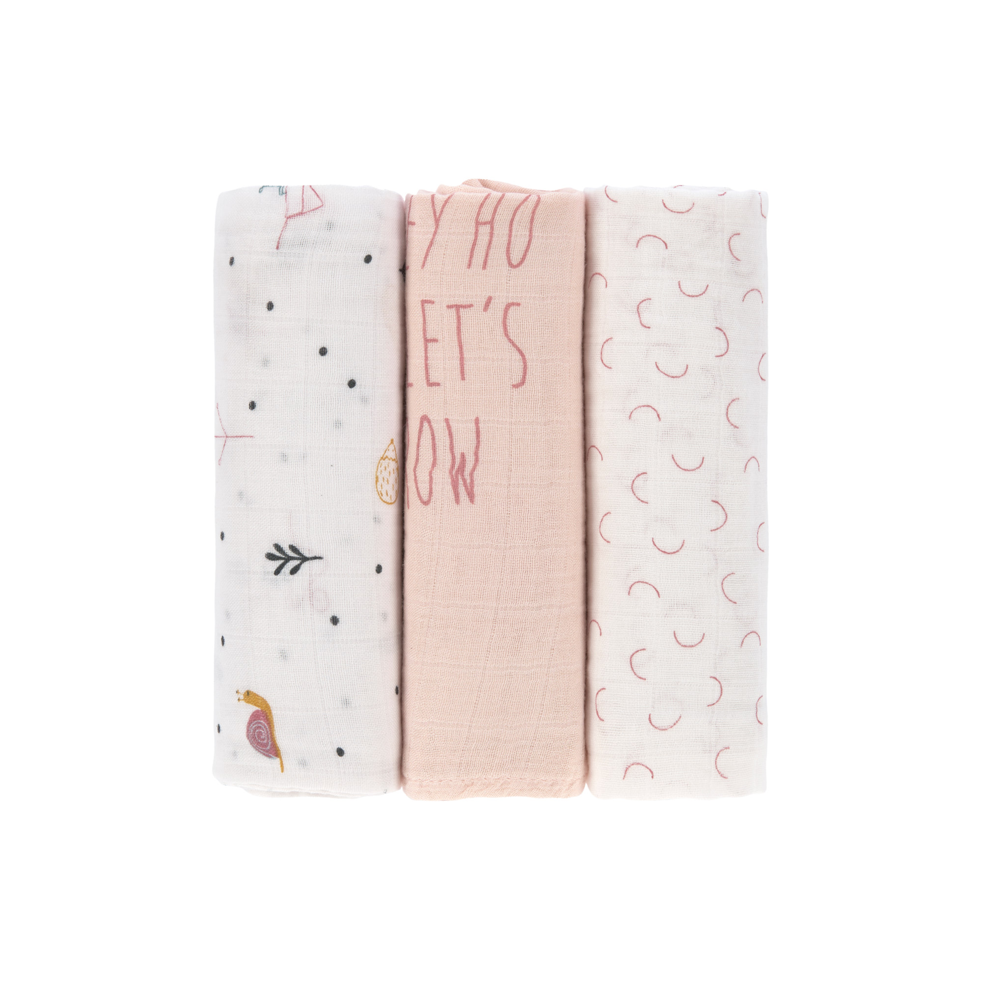 Lässig Heavenly soft Swaddle L Garden Explorer Snail 3 pcs ass., 80 x 80 cm