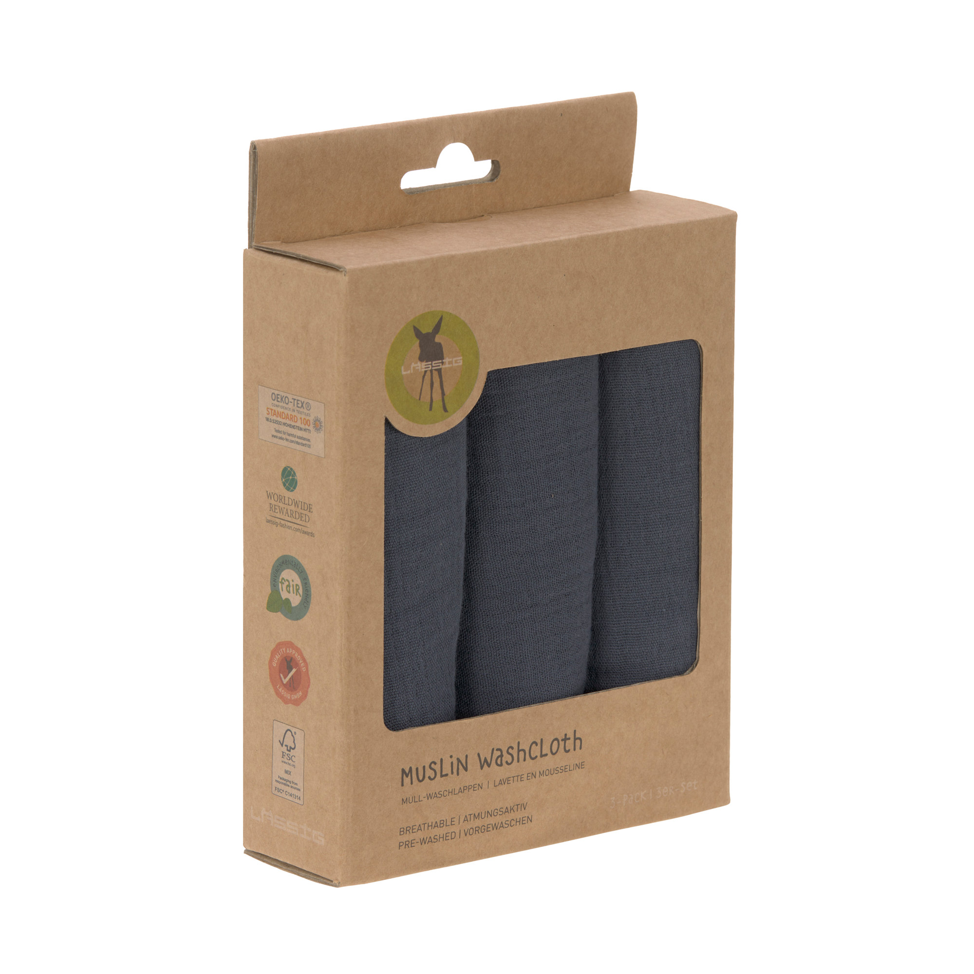 Lässig Muslin Washcloth Set 3 pcs navy - 2