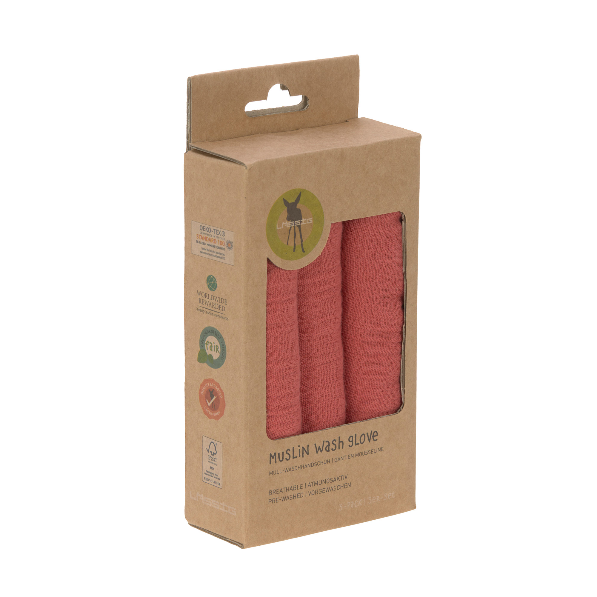 Lässig Muslin Wash Glove Set 3 pcs rosewood - 2