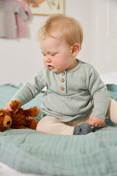 Lässig Baby Shoes GOTS Little Chums Dog One Size, 0-6 months, in cotton bag